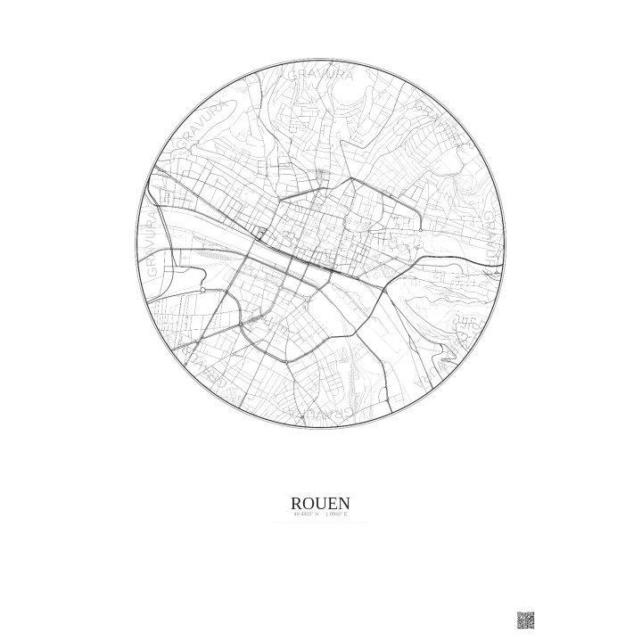 Affiche Rouen – Poster carte de ville 2.5km | Gravura – Fond cla