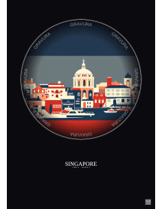 Affiche Singapore – Poster illustration vintage – Singapore | Gravura – Fond foncé