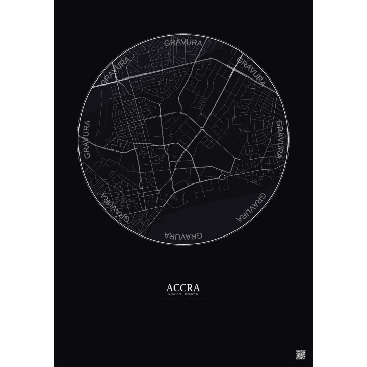 Affiche Accra – Poster carte de ville 2.5km | Gravura – Fond fon