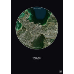 Affiche Tallinn – Poster vue satellite 6km Couleur | Gravura – Fond foncé