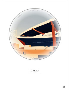 Dakar Vintage Travel Poster – Stade Leopold Sedar Senghor | Gravura – Light background