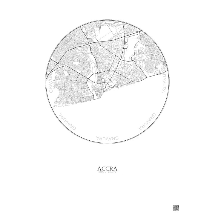 Affiche Accra – Poster carte de ville 10km | Gravura – Fond clai