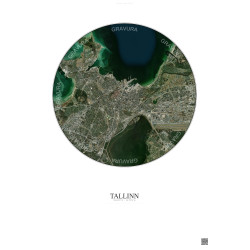 Affiche Tallinn – Poster vue satellite 6km Couleur | Gravura – Fond clair