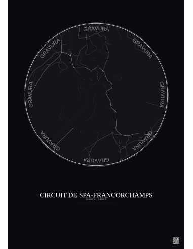 Affiche Circuit De Spa Francorchamps – Poster carte de ville 2.5km | Gravura – Fond foncé