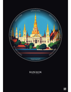 Affiche Bangkok – Poster illustration vintage – Grand Palace | Gravura – Fond foncé