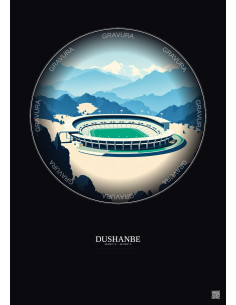 Affiche Dushanbe – Poster illustration vintage – Pamir Stadium | Gravura – Fond foncé