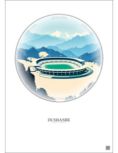 Affiche Dushanbe – Poster illustration vintage – Pamir Stadium | Gravura – Fond clair