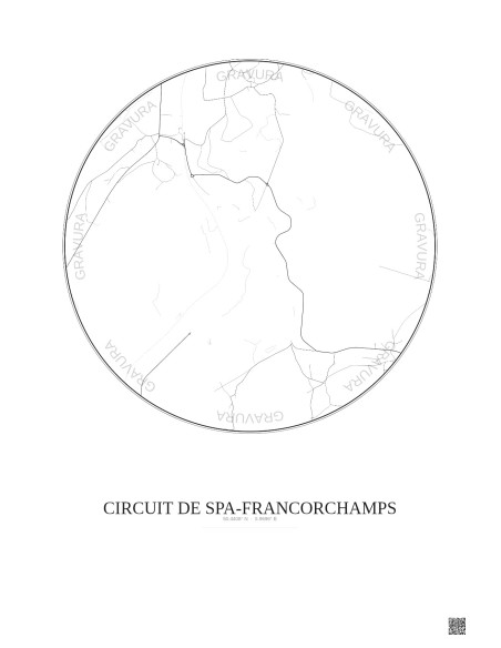 Affiche Circuit De Spa Francorchamps – Poster carte de ville 2.5km | Gravura – Fond clair