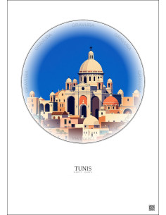 Affiche Tunis – Poster illustration vintage – Cathedral Of St Vincent De Paul | Gravura – Fond clair