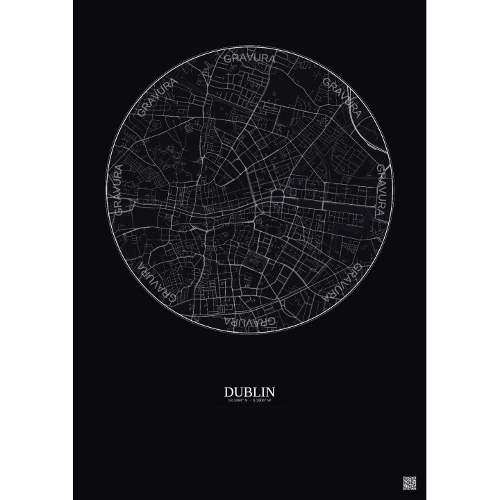 Affiche Dublin – Poster carte de ville 2.5km | Gravura – Fond fo