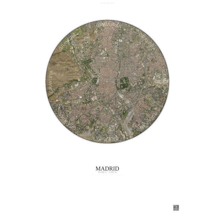 Affiche Madrid – Poster vue satellite 6km Couleur | Gravura – Fond clair
