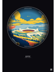Affiche Kyiv – Poster illustration vintage – Olimpiyskiy National Sports Complex | Gravura – Fond foncé