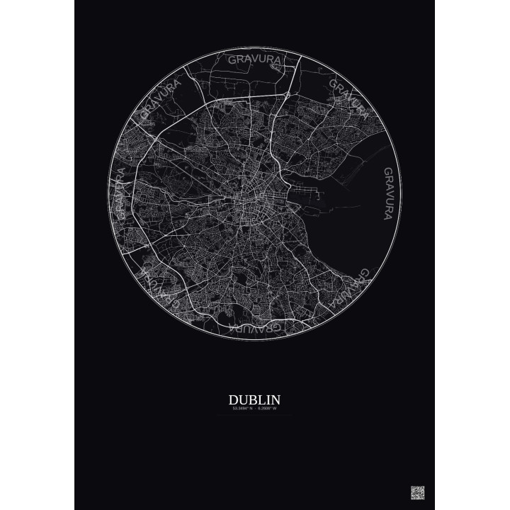 Affiche Dublin – Poster carte de ville 10km | Gravura – Fond fon