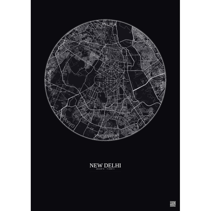 Affiche New Delhi – Poster carte de ville 10km | Gravura – Fond 