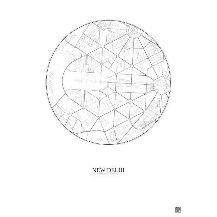Affiche New Delhi – Poster carte de ville 2.5km | Gravura – Fond