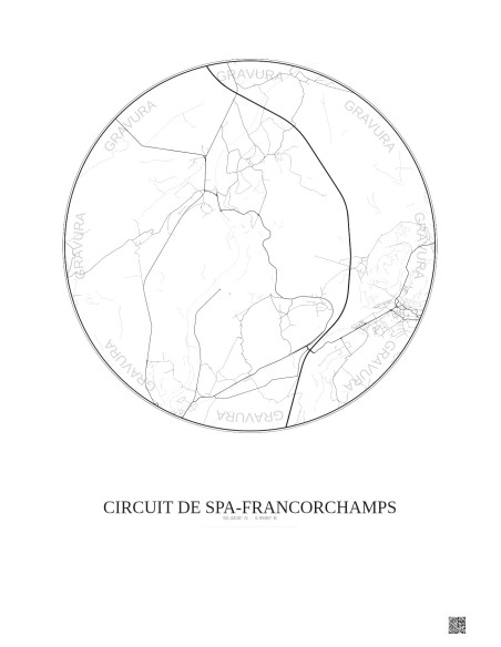 Affiche Circuit De Spa Francorchamps – Poster carte de ville 5km | Gravura – Fond clair