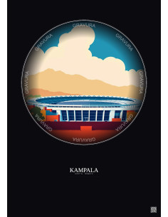 Affiche Kampala – Poster illustration vintage – Mandela National Stadium | Gravura – Fond foncé