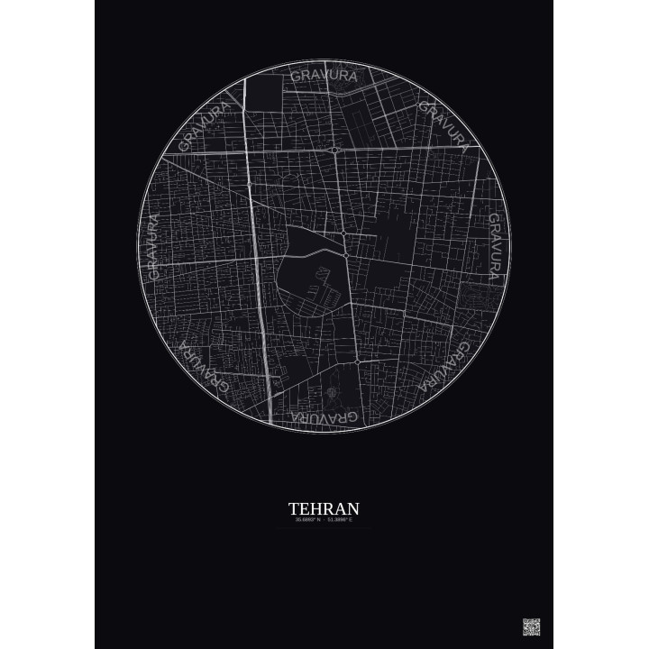 Affiche Tehran – Poster carte de ville 2.5km | Gravura – Fond fo