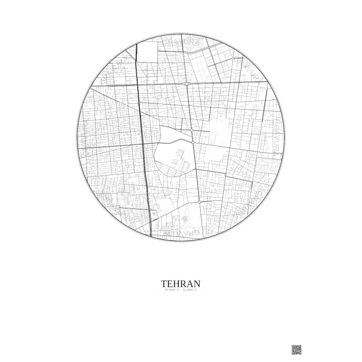 Affiche Tehran – Poster carte de ville 2.5km | Gravura – Fond cl
