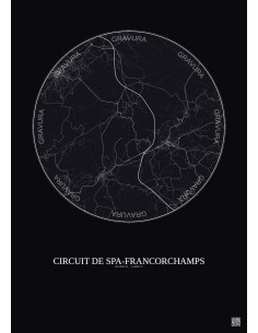Affiche Circuit De Spa Francorchamps – Poster carte de ville 10km | Gravura – Fond foncé