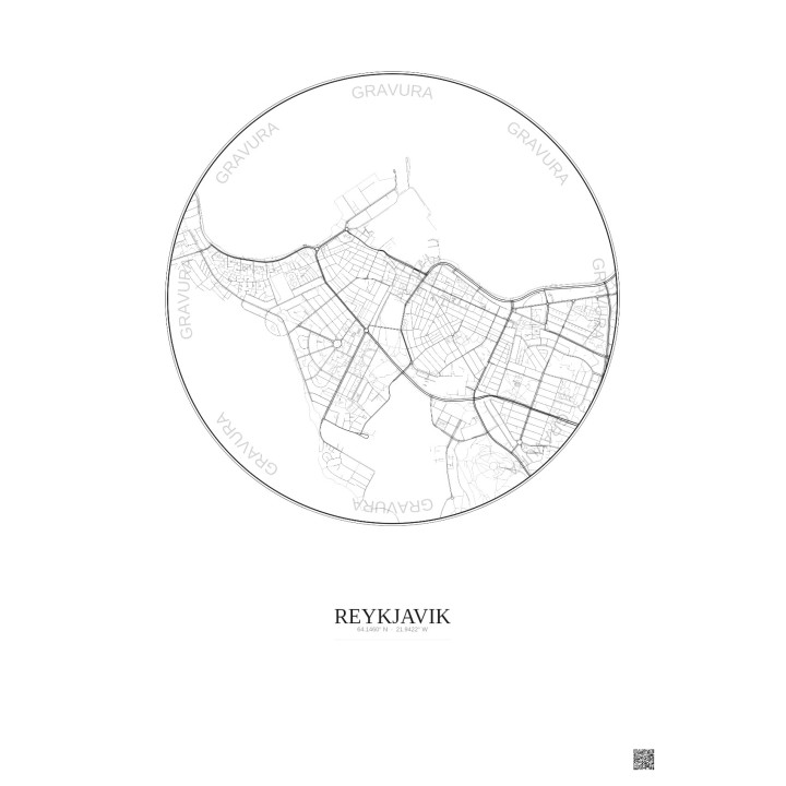 Affiche Reykjavik – Poster carte de ville 2.5km | Gravura – Fond
