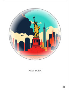 Affiche New York – Poster illustration vintage – Statue Of Liberty | Gravura – Fond clair