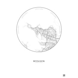 Affiche Reykjavik – Poster carte de ville 6km | Gravura – Fond c