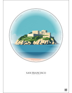 San Francisco Vintage Travel Poster – Alcatraz Island | Gravura – Light background