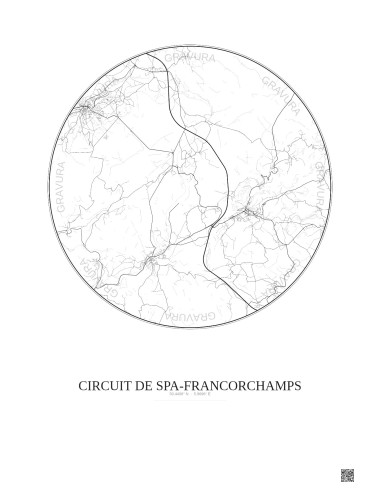 Affiche Circuit De Spa Francorchamps – Poster carte de ville 10km | Gravura – Fond clair