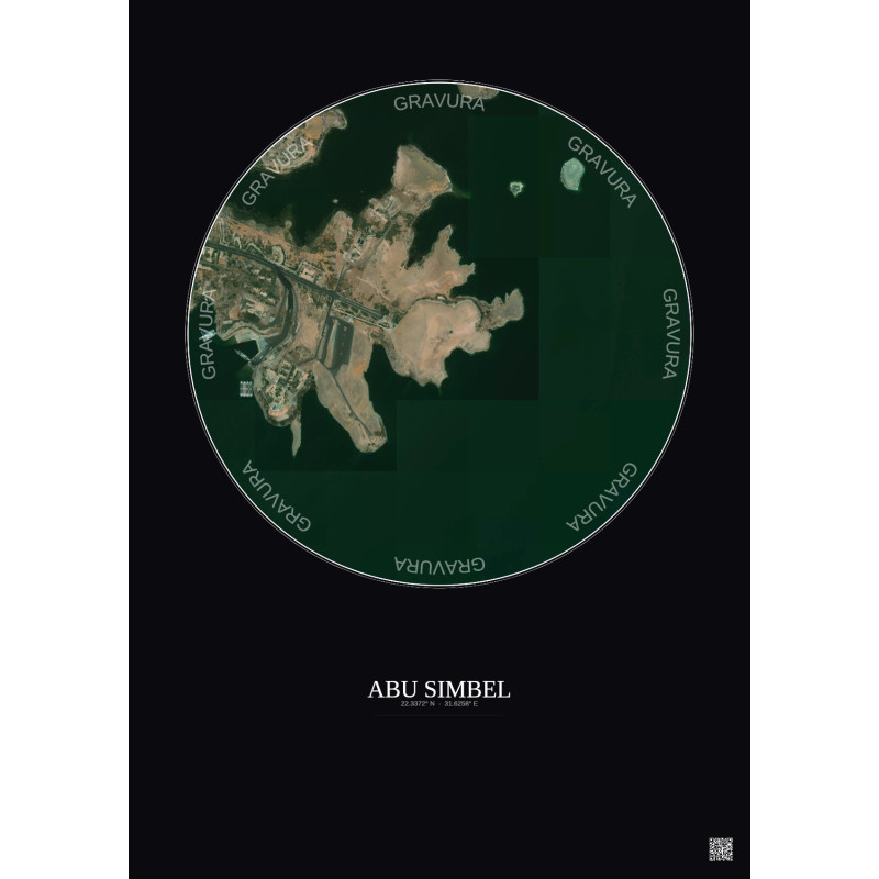 Affiche Abu Simbel – Poster vue satellite 1km Couleur | Gravura – Fond foncé