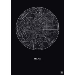 Affiche Milan – Poster carte de ville 5km | Gravura – Fond foncé
