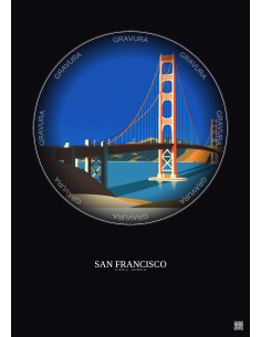 San Francisco Vintage Travel Poster – Golden Gate Bridge | Gravura – Dark background