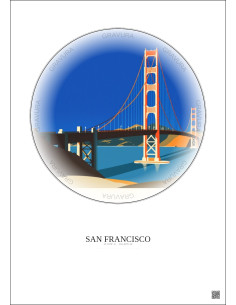 San Francisco Vintage Travel Poster – Golden Gate Bridge | Gravura – Light background