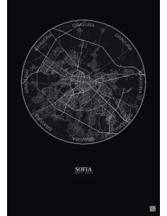 Affiche Sofia – Poster carte de ville 10km | Gravura – Fond foncé
