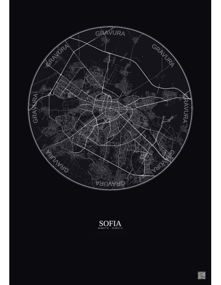 Sofia City Map Poster 10km | Gravura – Dark background