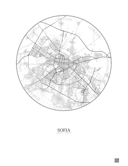 Affiche Sofia – Poster carte de ville 10km | Gravura – Fond clair