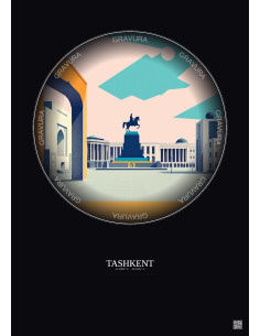 Tashkent Vintage Travel Poster – Amir Timur Square | Gravura – Dark background