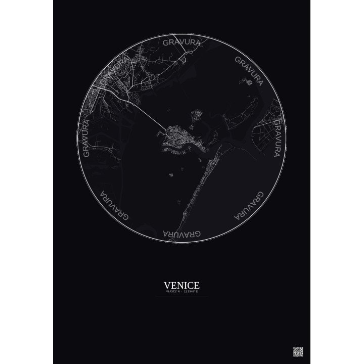 Affiche Venice – Poster carte de ville 10km | Gravura – Fond fon