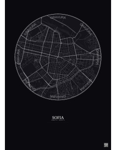 Affiche Sofia – Poster carte de ville 2.5km | Gravura – Fond foncé