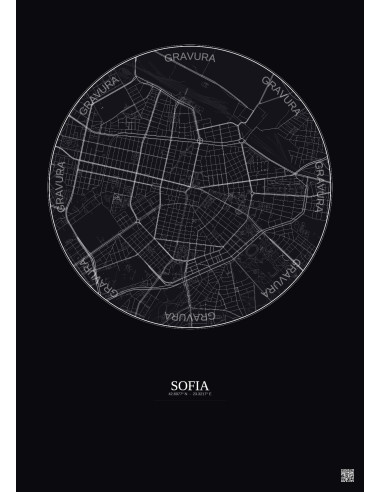 Sofia City Map Poster 2.5km | Gravura – Dark background