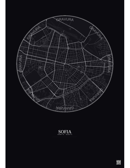 Sofia City Map Poster 2.5km | Gravura – Dark background