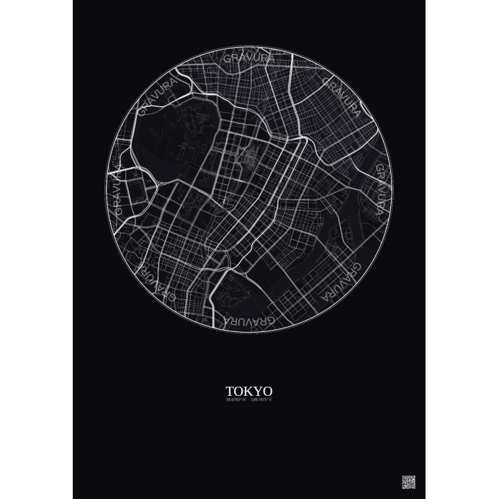 Affiche Tokyo – Poster carte de ville 2.5km | Gravura – Fond fon