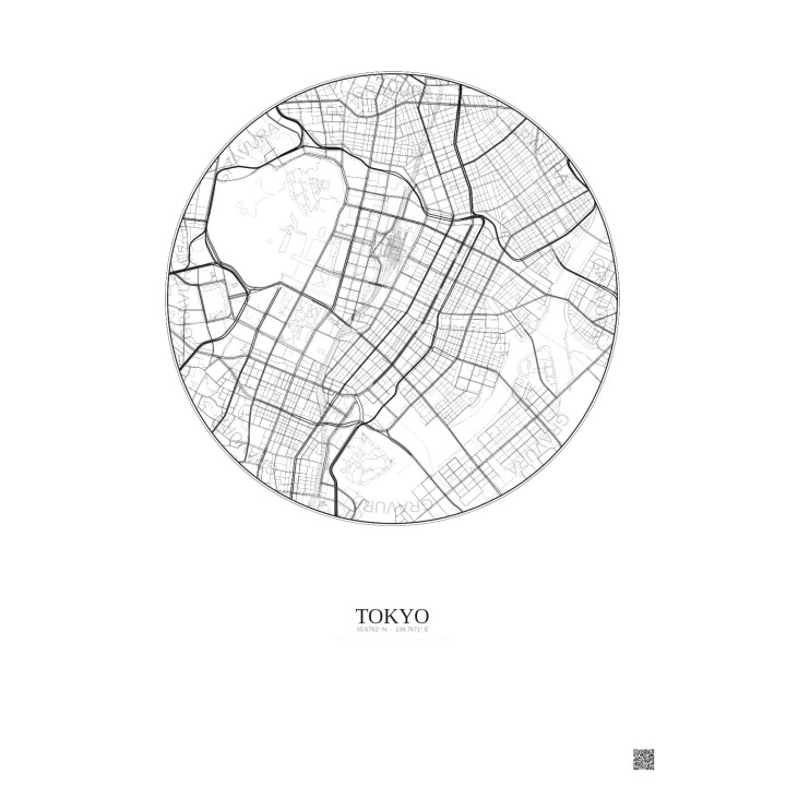 Tokyo City Map Poster 2.5km | Gravura – Light background