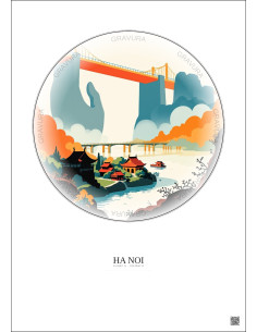 Ha Noi Vintage Travel Poster – Famous Viewpoint Of Ha Noi | Gravura – Light background