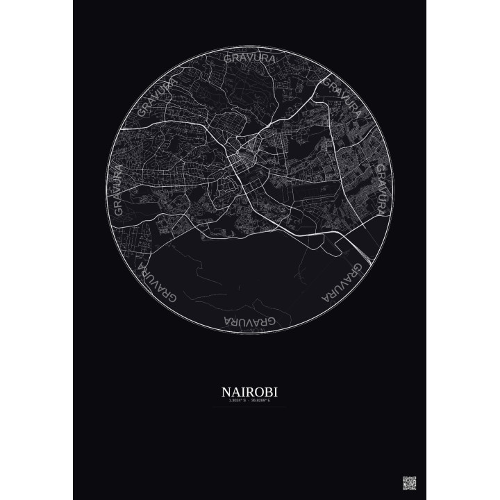 Affiche Nairobi – Poster carte de ville 10km | Gravura – Fond fo
