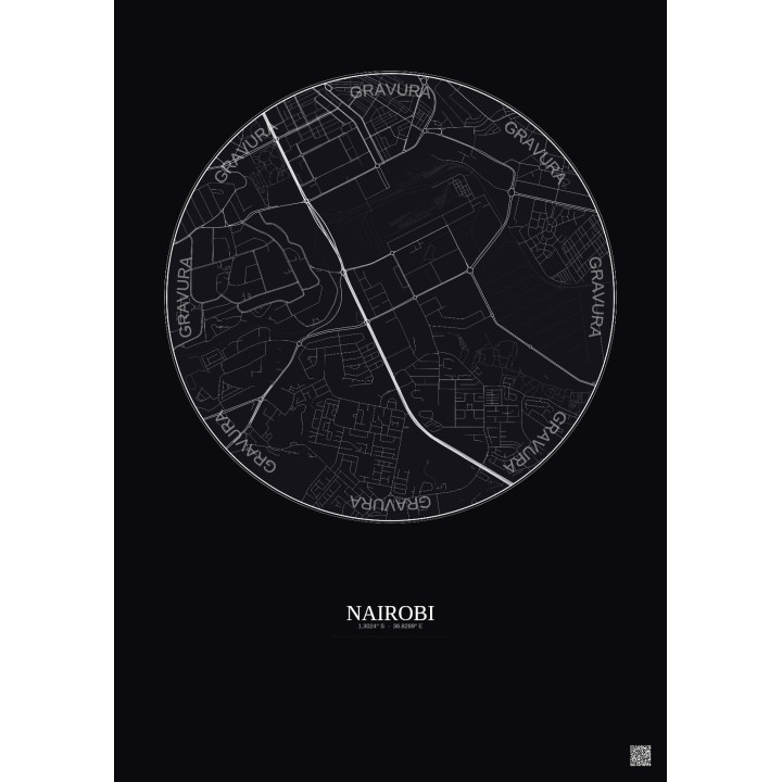Affiche Nairobi – Poster carte de ville 2.5km | Gravura – Fond f