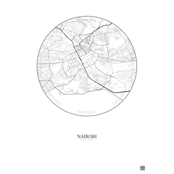 Affiche Nairobi – Poster carte de ville 6km | Gravura – Fond cla