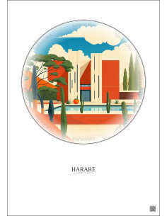 Harare Vintage Travel Poster – National Gallery Of Zimbabwe | Gravura – Light background