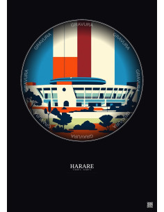 Harare Vintage Travel Poster – National Sports Stadium | Gravura – Dark background