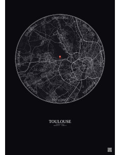 Toulouse, France - Custom City Map 10 km · Dark background